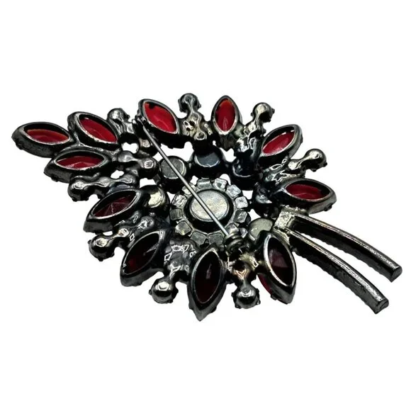 Juliana Brooch Earrings Jewelry Set Red Rhinestone Aurora Borealis Vintage Costu - Picture 7 of 12